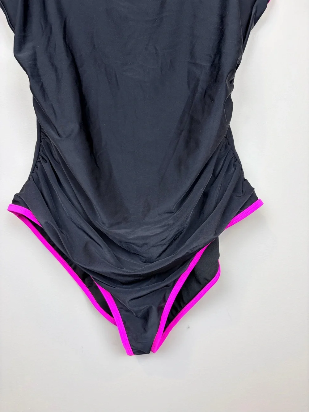 Eomenie‎ One Piece Swimsuit XL Black Pink Ruched Tummy Control NWT